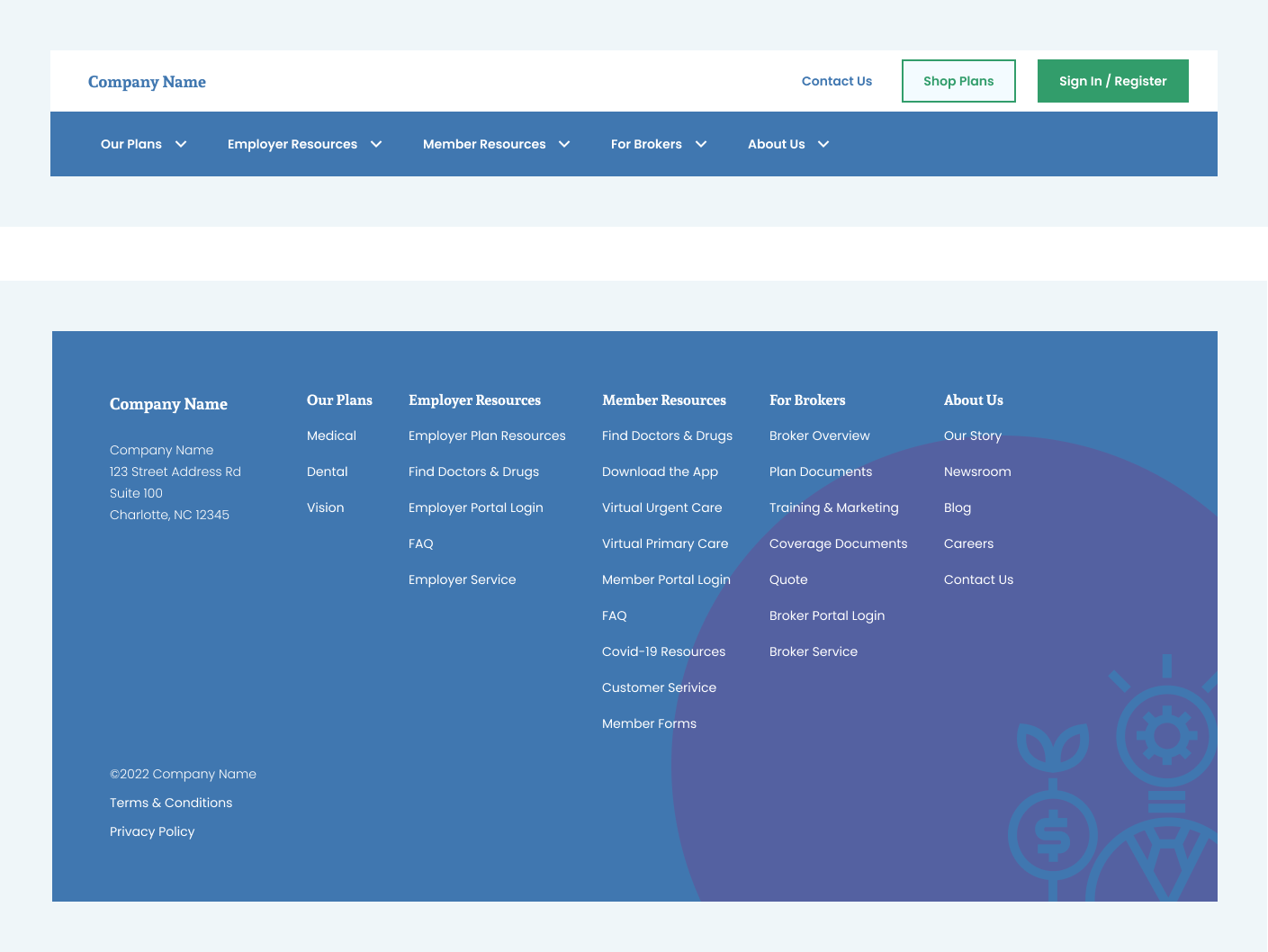 Navigation header and footer.
