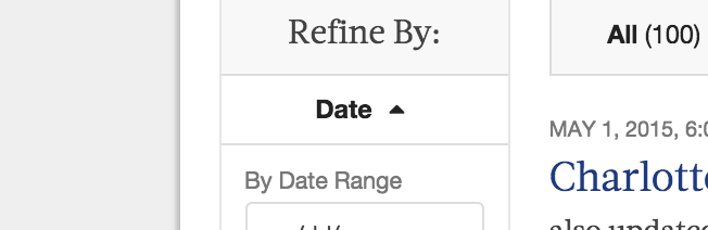 Screenshot of where Location & Time were located under Refine By